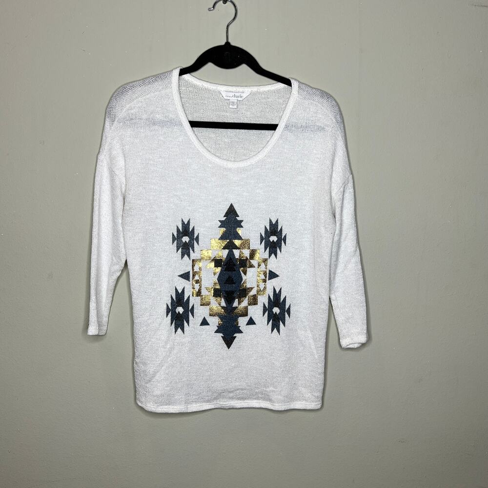 Charming Charlie White 3/4 Sleeve Scoop Neck Knit Blouse Top‎ Women's Size Small